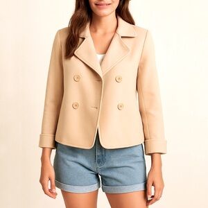 Talbots Champagne Silk Cotton Ribbed Double Breasted Blazer Jacket Size …